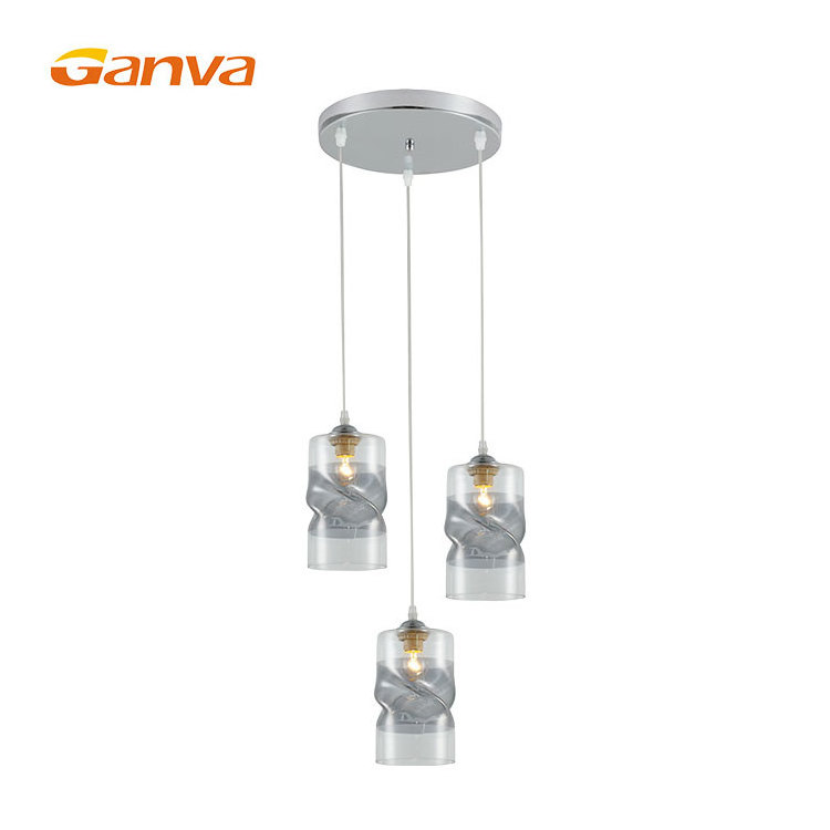 Ganva Home Dining Room Bar Decorative 3 Heads E27 Murano Glass Hanging Chandelier Pendant Light