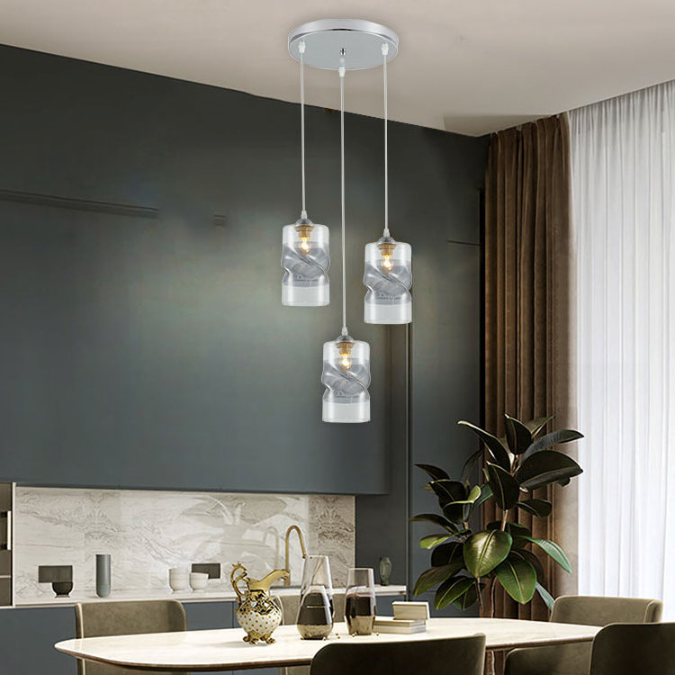 Ganva Home Dining Room Bar Decorative 3 Heads E27 Murano Glass Hanging Chandelier Pendant Light