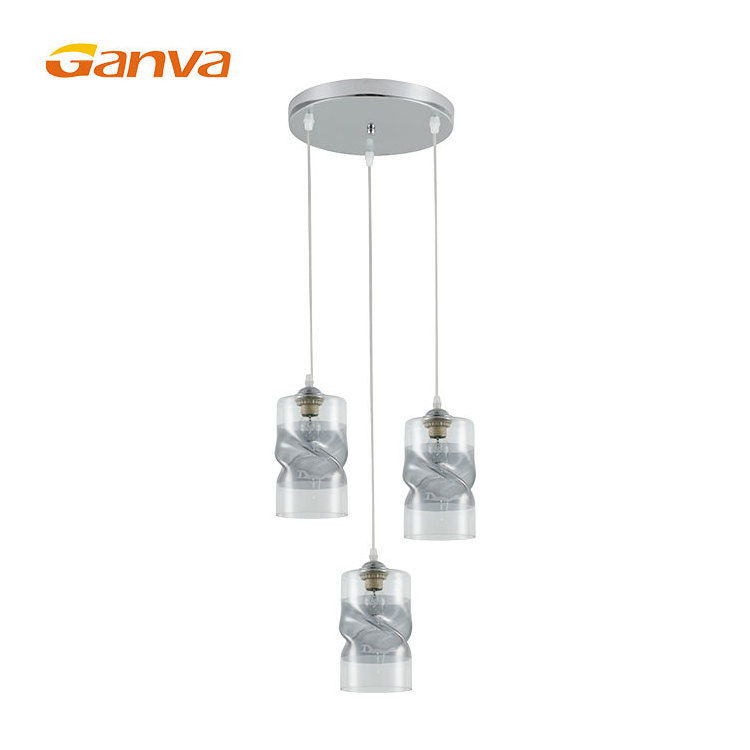 Ganva Home Dining Room Bar Decorative 3 Heads E27 Murano Glass Hanging Chandelier Pendant Light