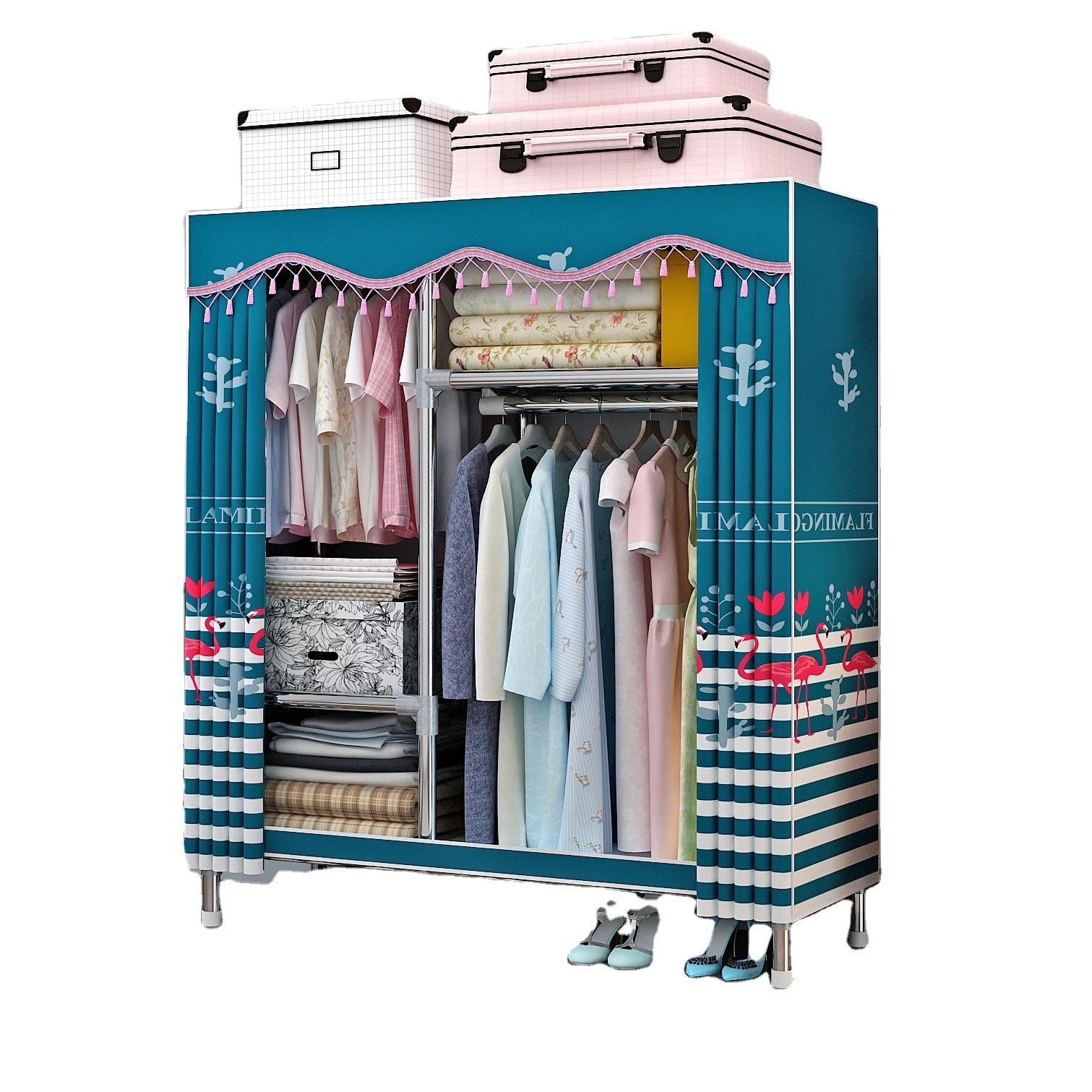 Made in China bedroom simple wardrobe children students pink cloth wardrobe foldable non-woven wardrobe closet