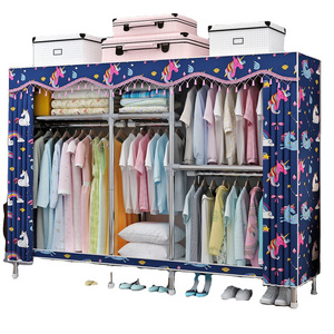 T-170 Wholesale Bedroom Closet Sliding Simple Collapsible Wardrobe Children's Cartoon Fabric Wardrobe