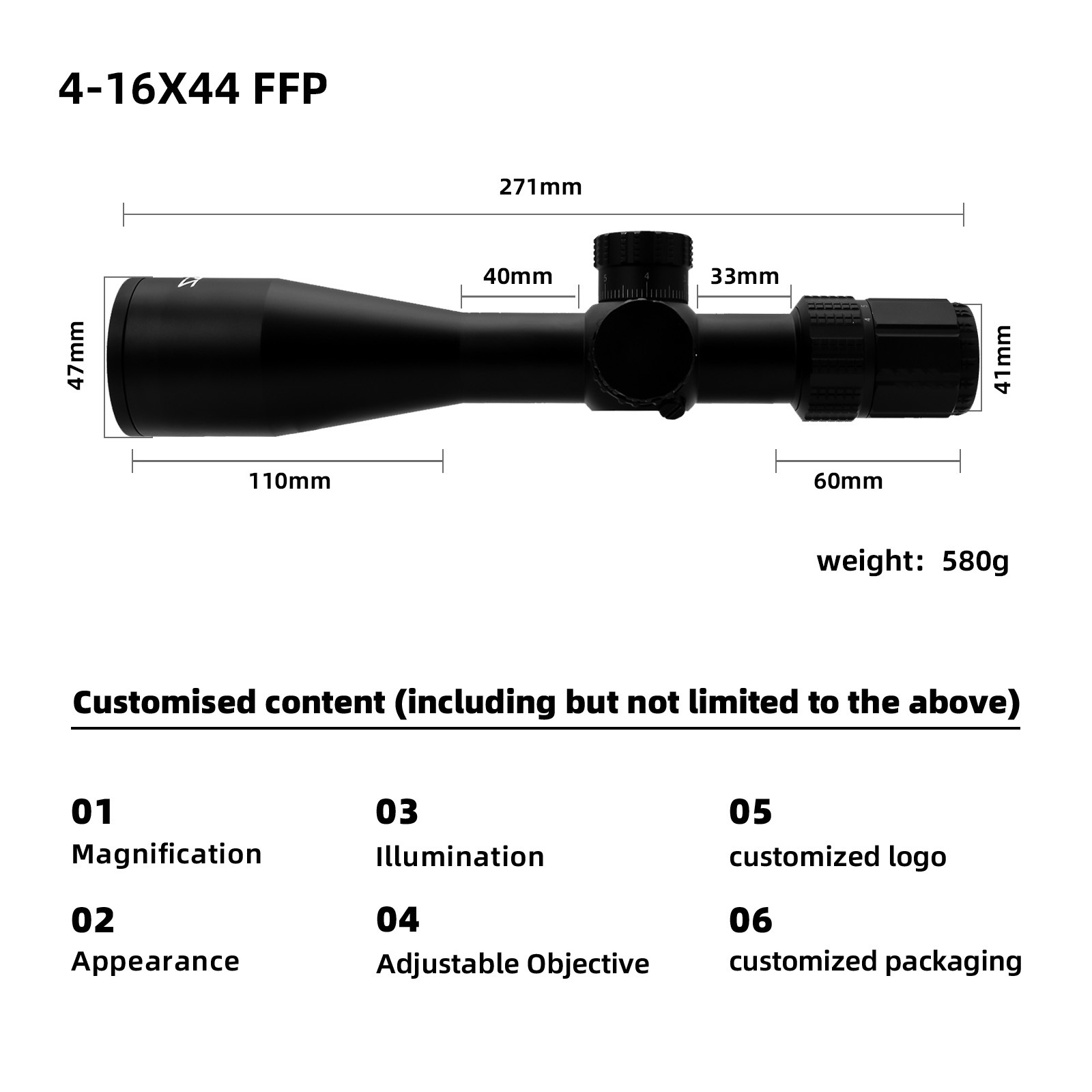 New Best Selling 4-16X44 FFP Optical Optics Outdoor Aluminum Long Range Hunting Scope