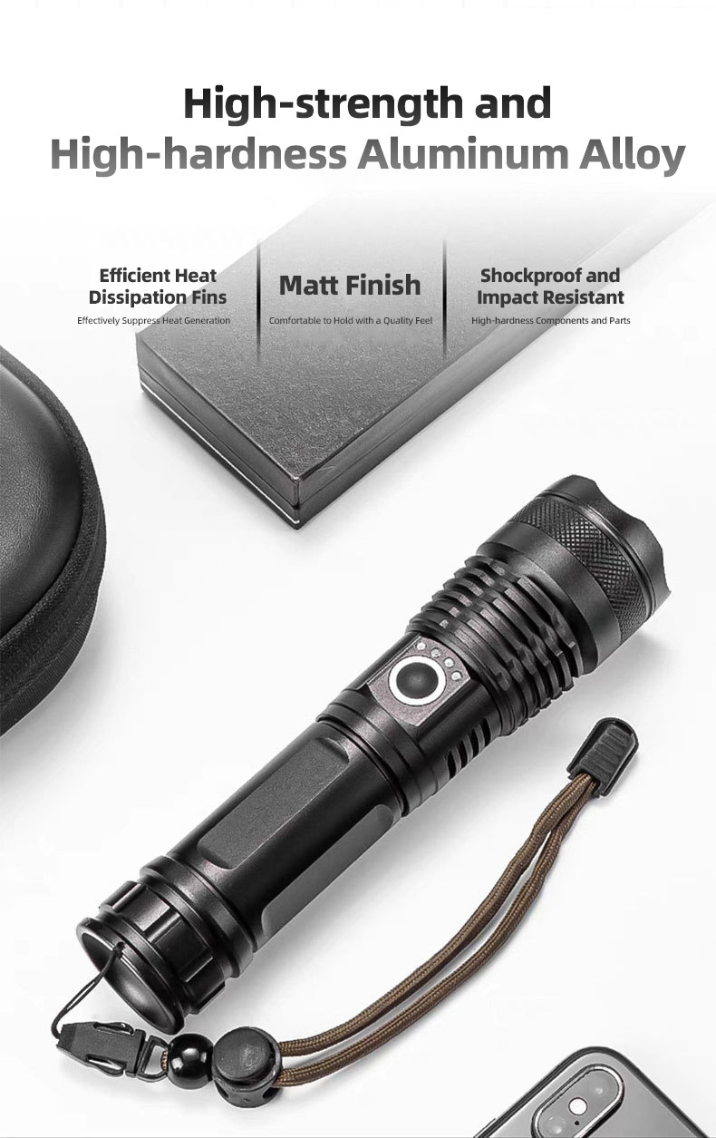 Cheap USB Waterproof Rechargeable Zoom Tactical Torch Light 26650 18650 Battery 2000 Lumens Powerful Led XHP50 Flashlight