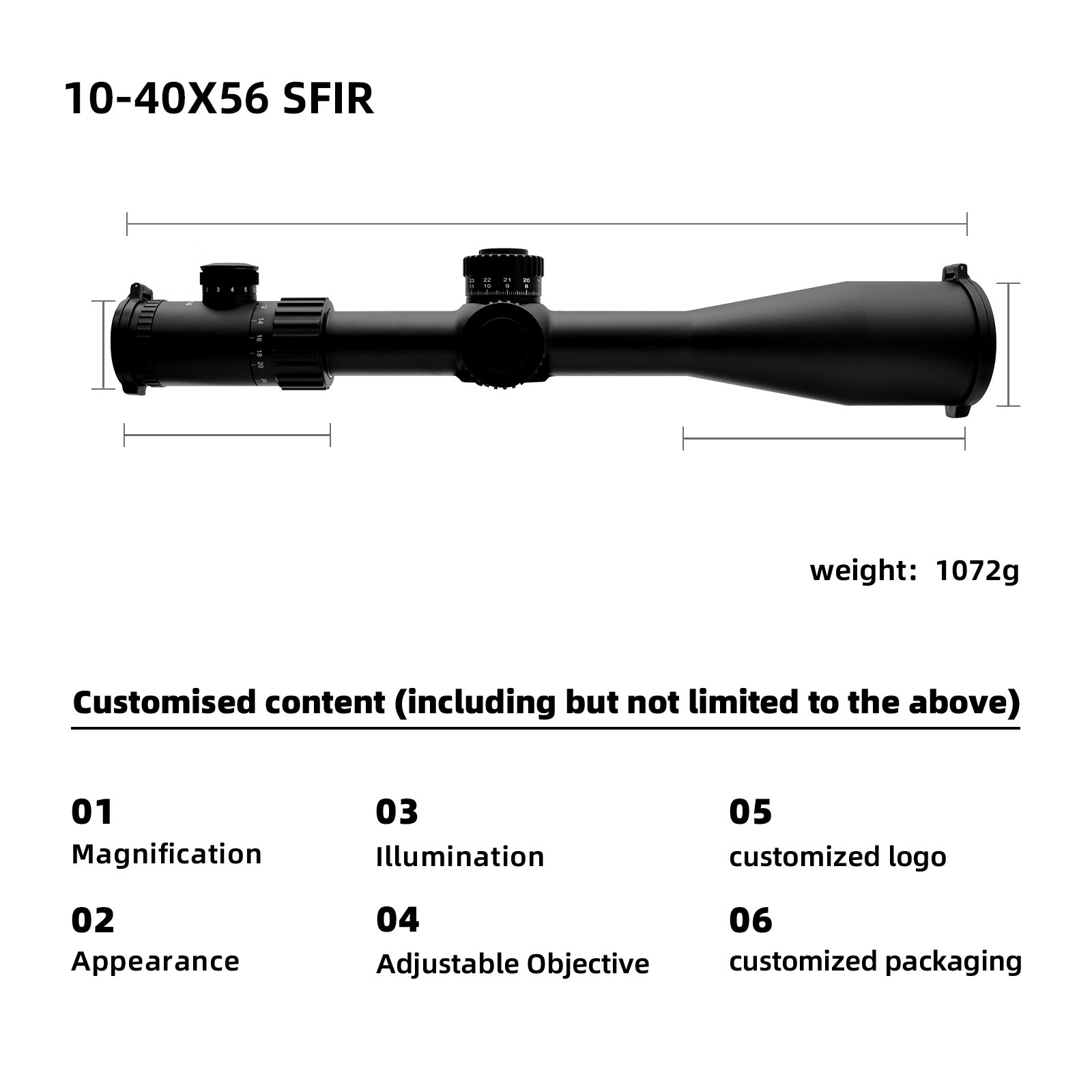 Optical Hunting Scope 10-40X56 Monocular Sight First Focal Plane illumination Etched Scope