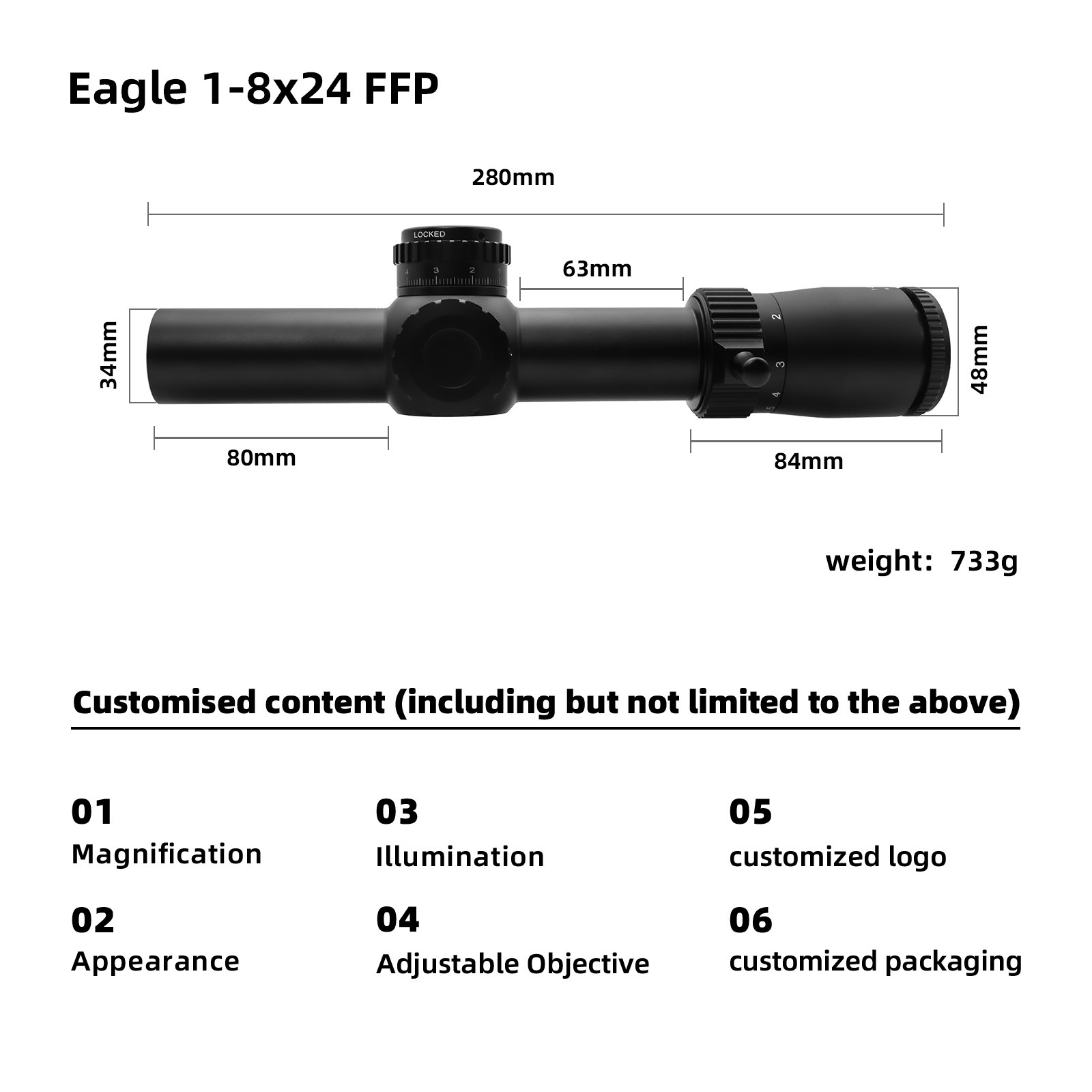 1-8X24  FFP First Focal Plane Shockproof Etched Glass High Precision Illuminated Cross Hunting Sight Scope