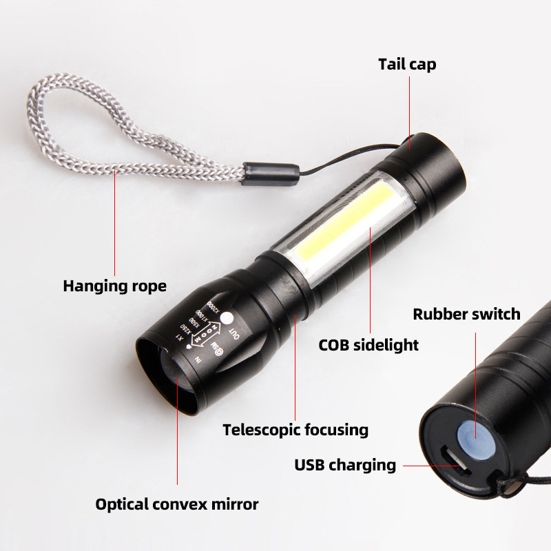 Hot sale 5w 1000 lumens COB Emergency  de led Pocket Mini Torch Lanterna USB Micro Rechargeable Dimmable Zoom Mini Flashlight