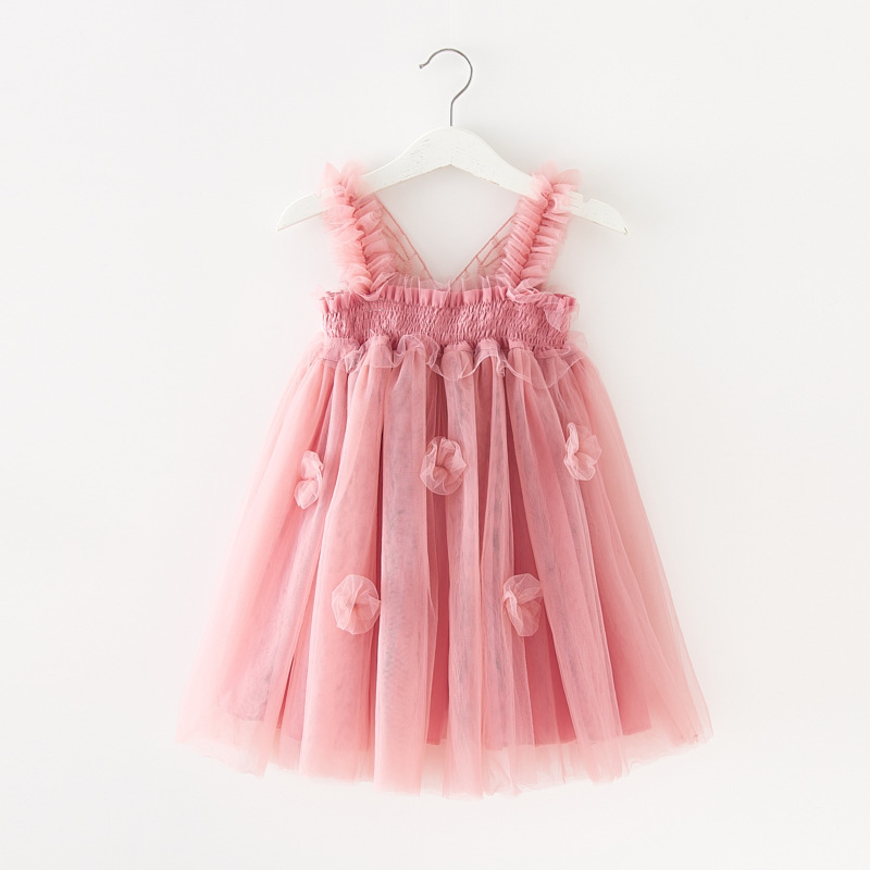 Infant Toddler Girl Mesh Sling Dress Solid Chiffon Wings Tutu Dress Boutique Wholesale Sweet Butterfly Girl Kids Party Dress