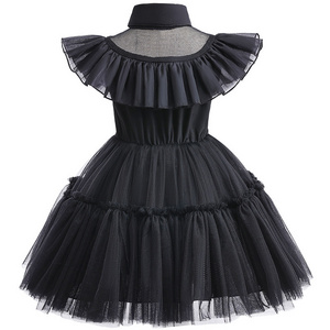 Sunny Baby Black Wednesday Addams Dress Halloween Cosplay Wednesday Addams Family Costume for 0-7T Kids and Girls