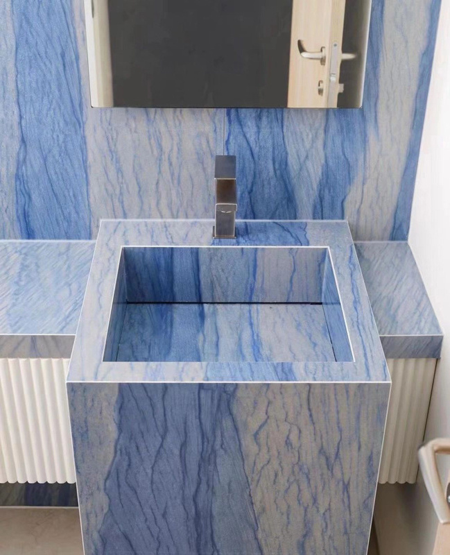 Customized Luxury Azul Macaubas Blue Marble Table Vanity Island Tops Blue Marble Countertop For Kitchen Bathroom