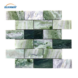 Green marble tile herringbone square ice jade natural stone mosaic for wall decoration swim pool