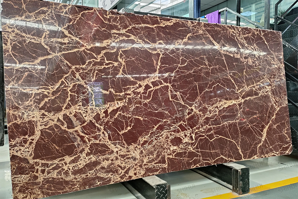 Interior Red Marble Slab Wholesale Price Red Cherry Gold Veins Natural Stone Modern Red Marble Slabs For Counter Top