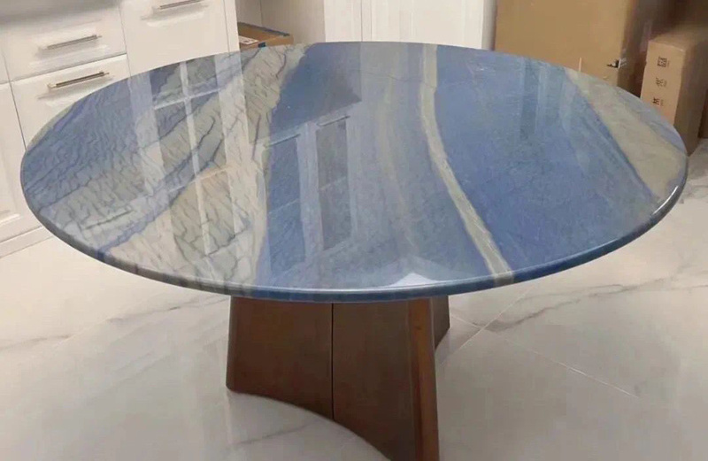 Customized Luxury Azul Macaubas Blue Marble Table Vanity Island Tops Blue Marble Countertop For Kitchen Bathroom