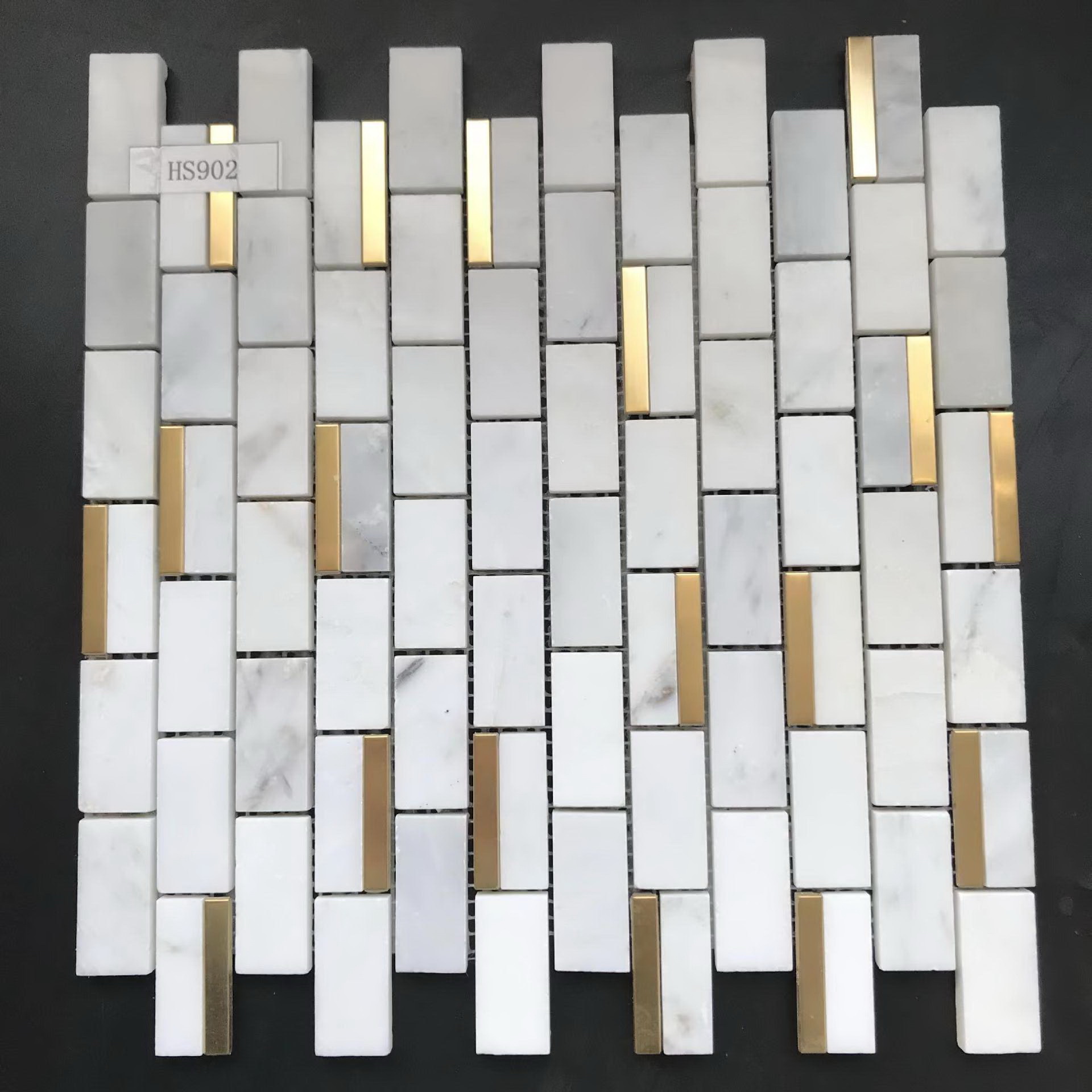 Popular Carrara white marble mosaic with metal chips shape for wall decoration bathroom kitchen