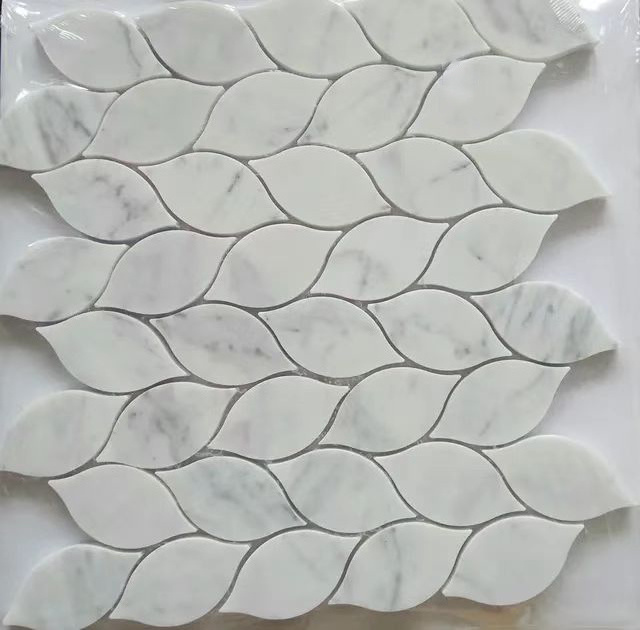 Custom Leaf Pattern Carrara Marble Mosaic Tile for bathroom wall floor kitchen backsplash decor