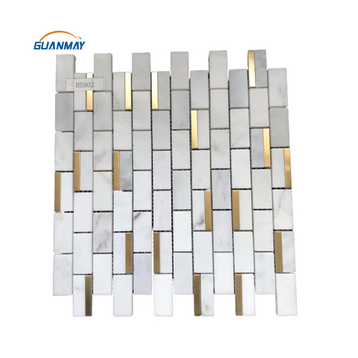 Popular Carrara white marble mosaic with metal chips shape for wall decoration bathroom kitchen