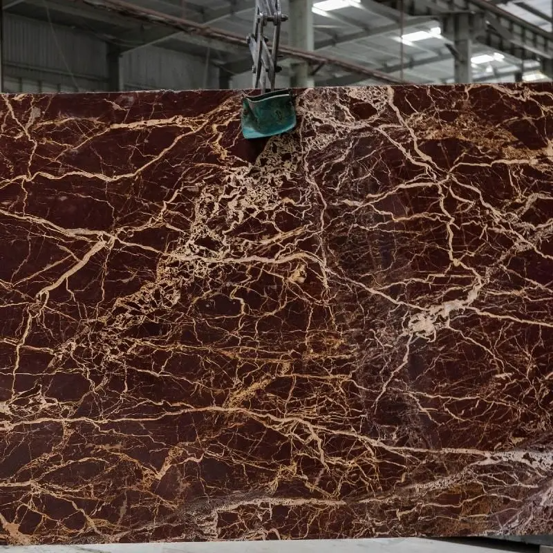 Interior Red Marble Slab Wholesale Price Red Cherry Gold Veins Natural Stone Modern Red Marble Slabs For Counter Top