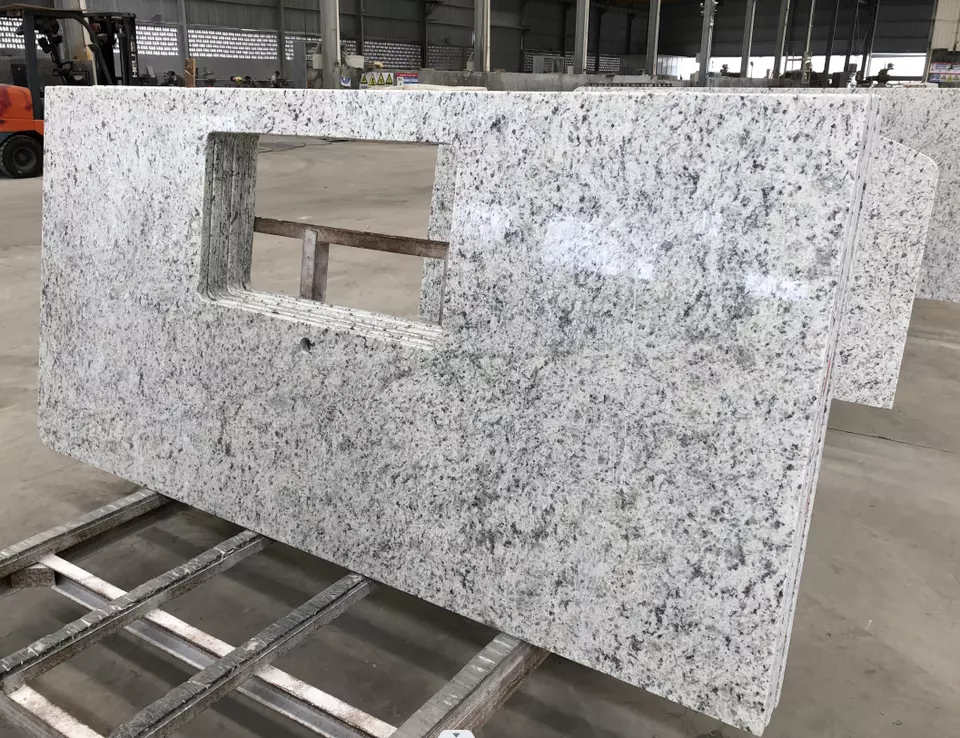 Hot Sale Rose white granite bathroom countertop sink vanity tops  for project villa hotel