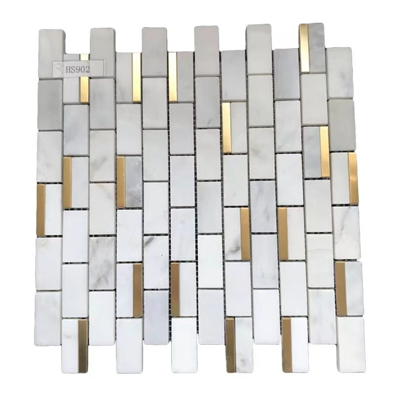 Wholesale carrara white marble mosaic gold mental design kitchen backsplash floor bathroom tile