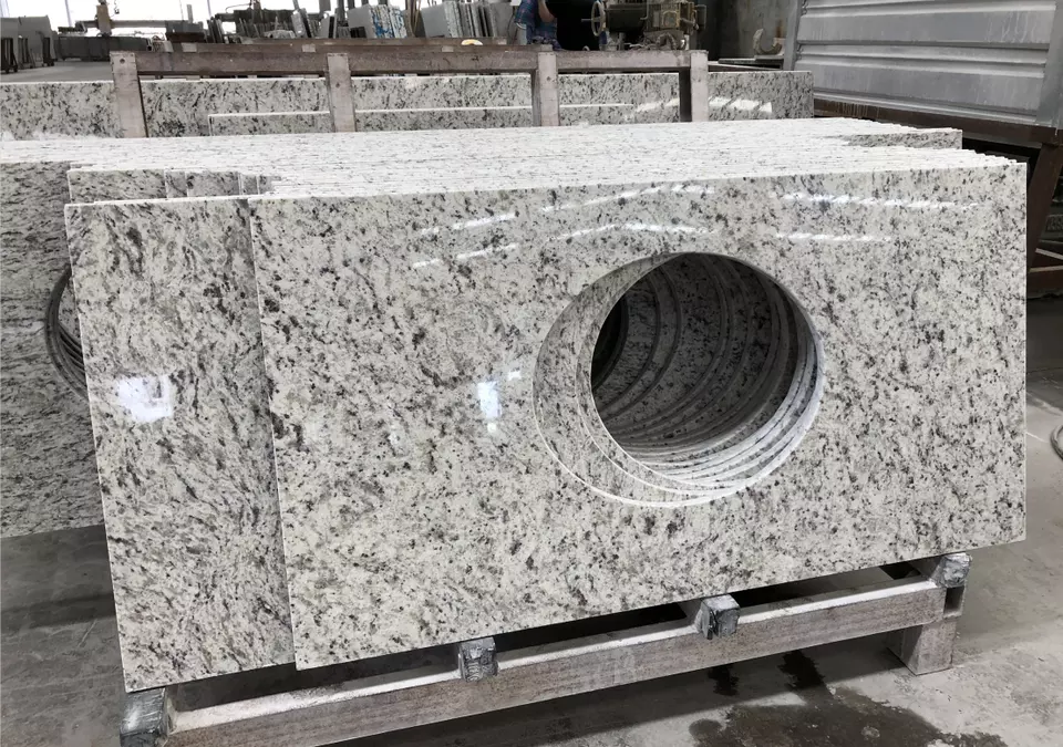 Hot Sale Rose white granite bathroom countertop sink vanity tops  for project villa hotel