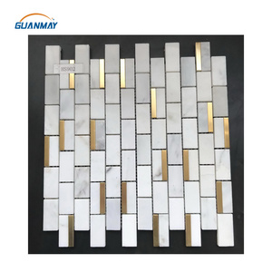 Wholesale carrara white marble mosaic gold mental design kitchen backsplash floor bathroom tile