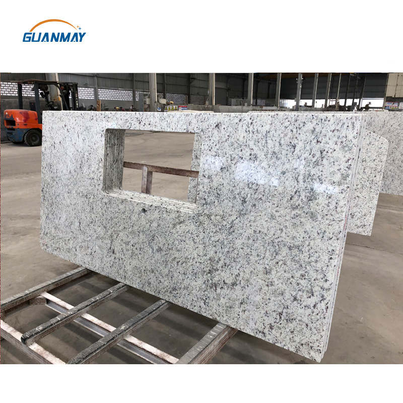 Guanmay Custom Brazil Rose White Prefab Granite Bathroom Kitchen Countertops Vanity Tops