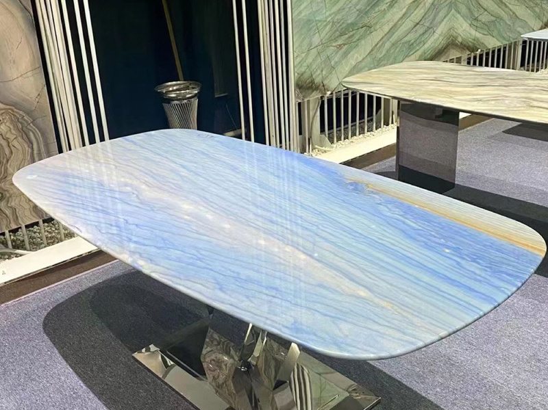 Customized Luxury Azul Macaubas Blue Marble Table Vanity Island Tops Blue Marble Countertop For Kitchen Bathroom