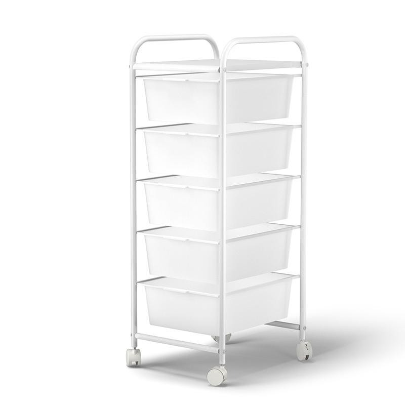 5-tier Rolling Cart Utility Storage Cart With Diy PP Storage Box Art Craft Trolley With Removable Baskets Hooks Trolley Cart