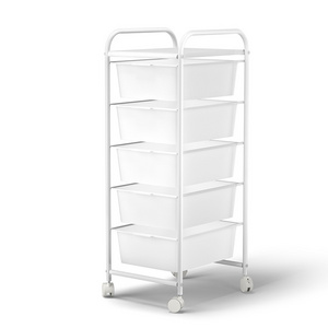 5-tier Rolling Cart Utility Storage Cart With Diy PP Storage Box Art Craft Trolley With Removable Baskets Hooks Trolley Cart