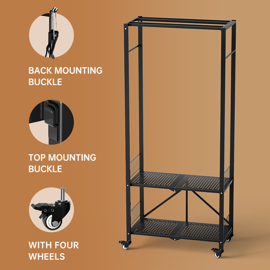 Clothes rack with wheel, Metal Portable Closets, Foldable Clothes Airer, Drying Racks for Clothes Shoes