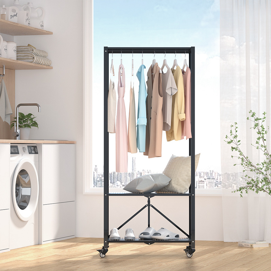 Clothes rack with wheel, Metal Portable Closets, Foldable Clothes Airer, Drying Racks for Clothes Shoes