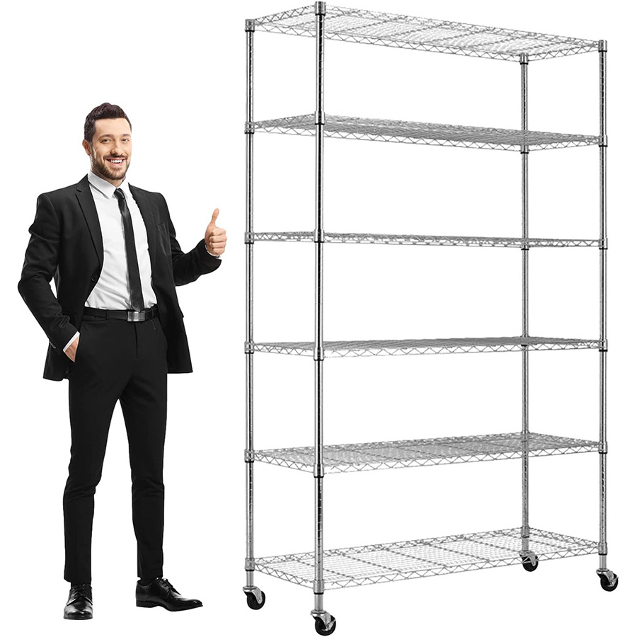 6-Tier Wire Shelving Unit Detachable Storage Shelves,  8 Adjustable Feet, Storage Rack Adjustable Metal Shelf for Pantry Closet