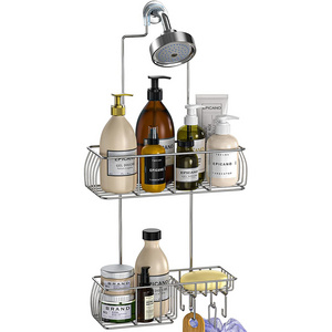 Anti-Swing Hanging Shower Caddy Stainless Steel, Over Head Shower Caddy Rustproof with hooks for Towels, Sponge and more