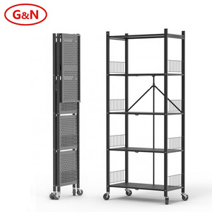 Storage Racks & Shelving Units Folding Metal Rack Storage Collapsible Kitchen Shelf 5 Tier