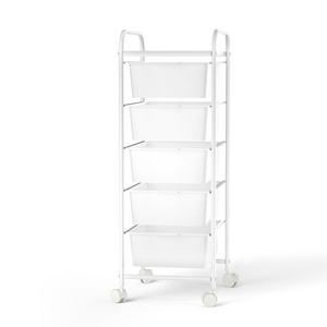 PP Plastic Storage Container Boxes Stackable 5-tier Iron Wire Storage Shelving Rack Unit For Home