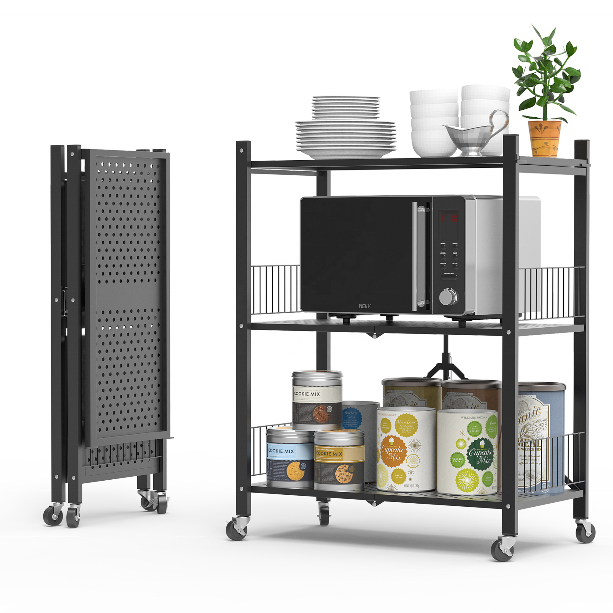 Storage Racks & Shelving Units Folding Metal Rack Storage Collapsible Kitchen Shelf 5 Tier