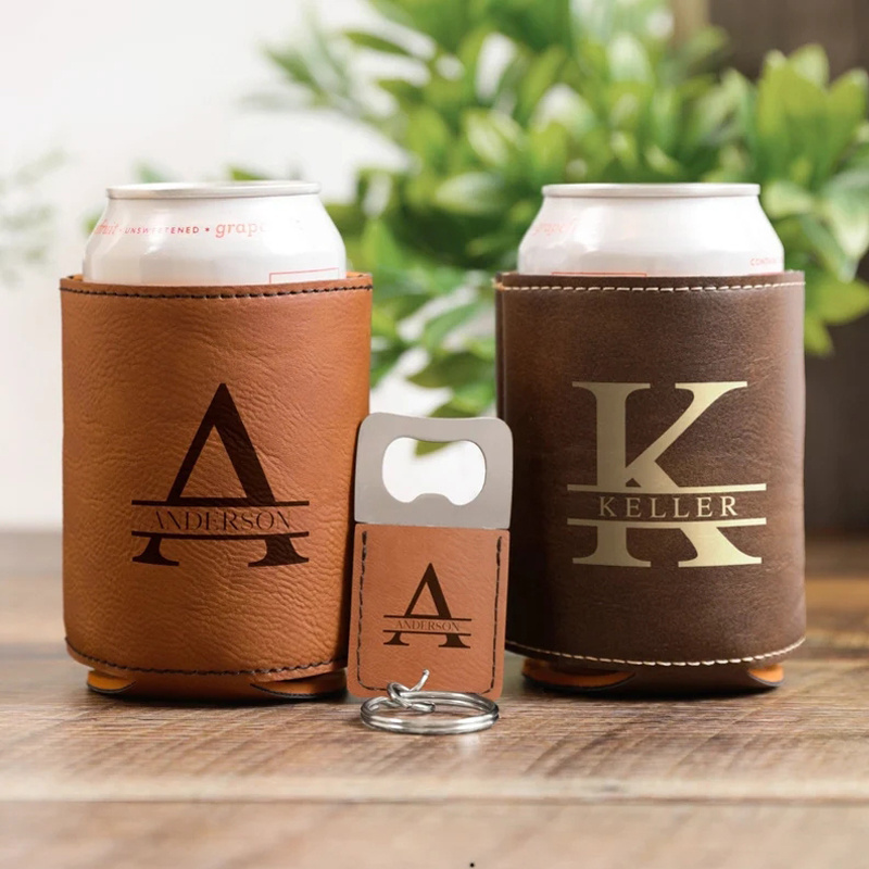 Personalized leather Can Cooler Groomsmen Gifts beer cans sleeve stubby holder with custom LOGO