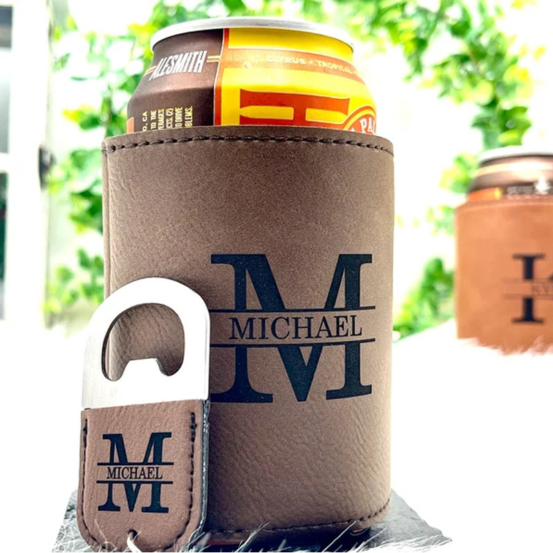 Personalized leather Can Cooler Groomsmen Gifts beer cans sleeve stubby holder with custom LOGO