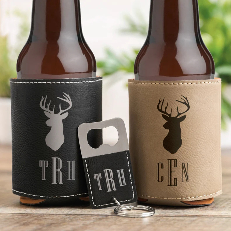 Personalized leather Can Cooler Groomsmen Gifts beer cans sleeve stubby holder with custom LOGO