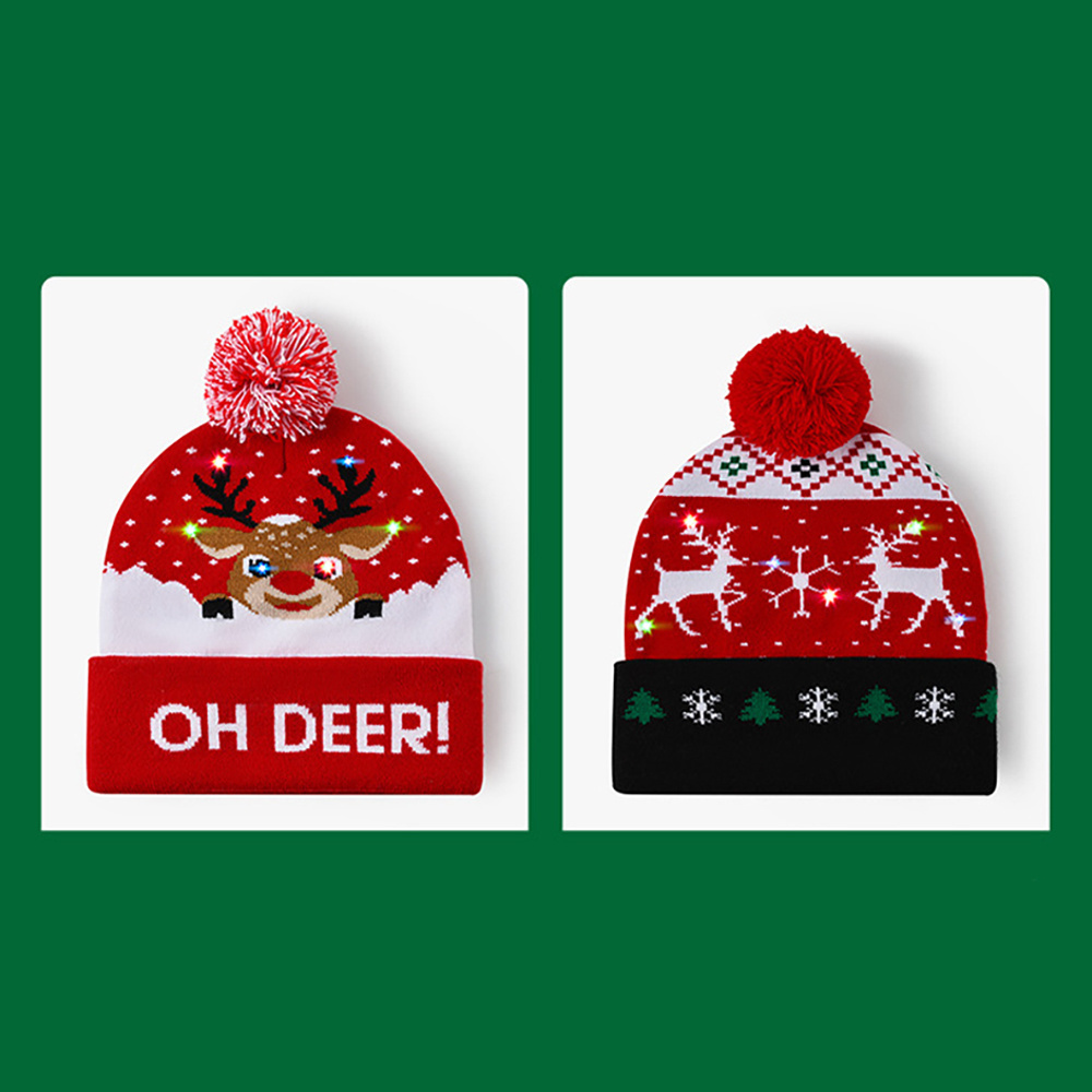 Wholesale Cheap Christmas Hats with LED Knitted Winter Hat Unisex Fashion Christmas Hats