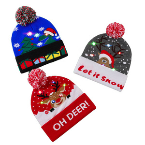 Wholesale Cheap Christmas Hats with LED Knitted Winter Hat Unisex Fashion Christmas Hats