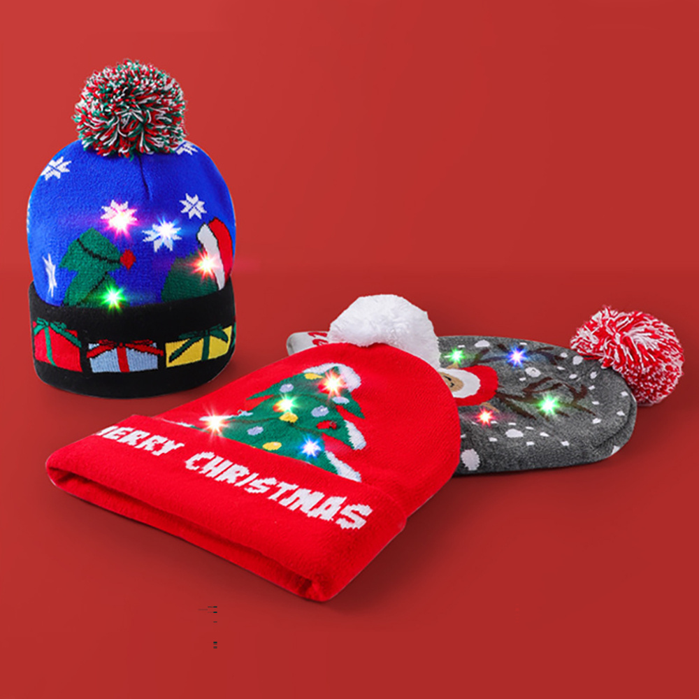 Wholesale Cheap Christmas Hats with LED Knitted Winter Hat Unisex Fashion Christmas Hats