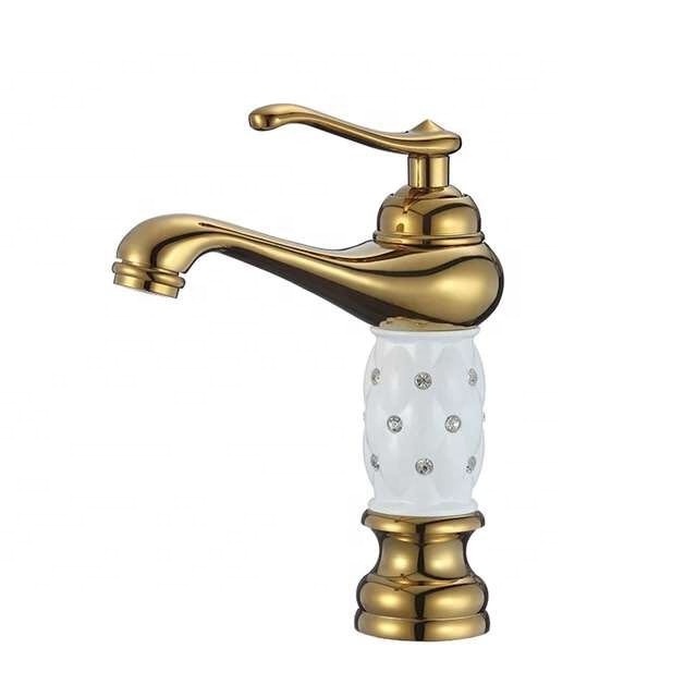 Nanan guanshu sanitary ware china industrial high pressure hot and cold gold basin faucet