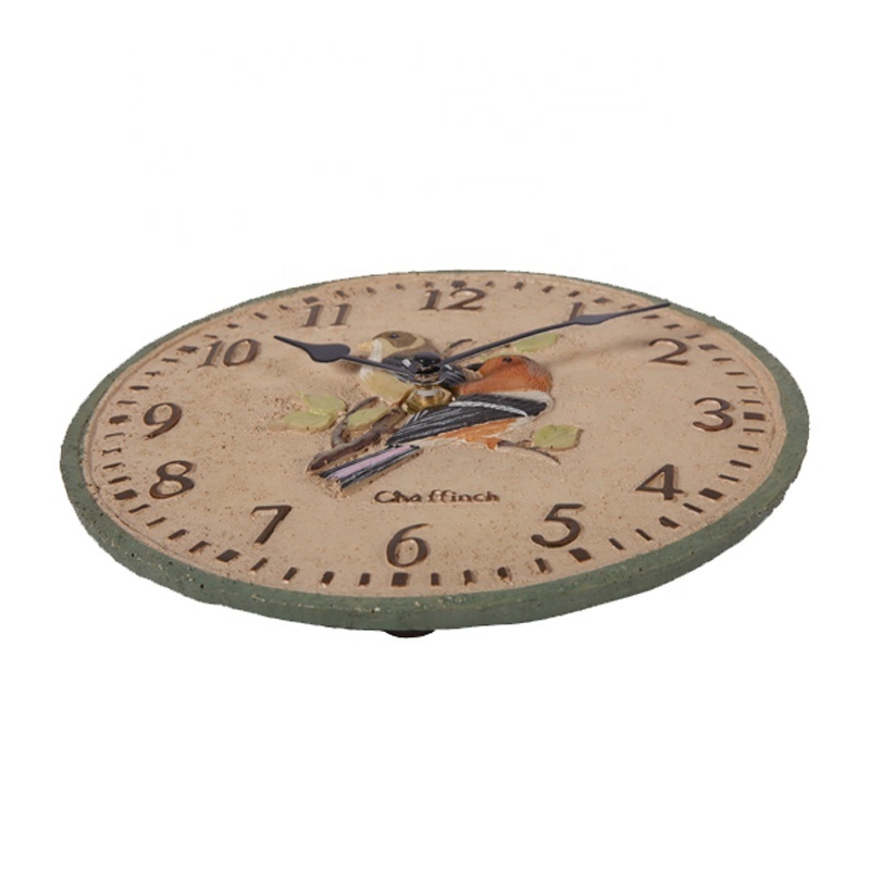 8 inch small size creative resin 3d birds design decorative wall clock for outdoor garden backyard