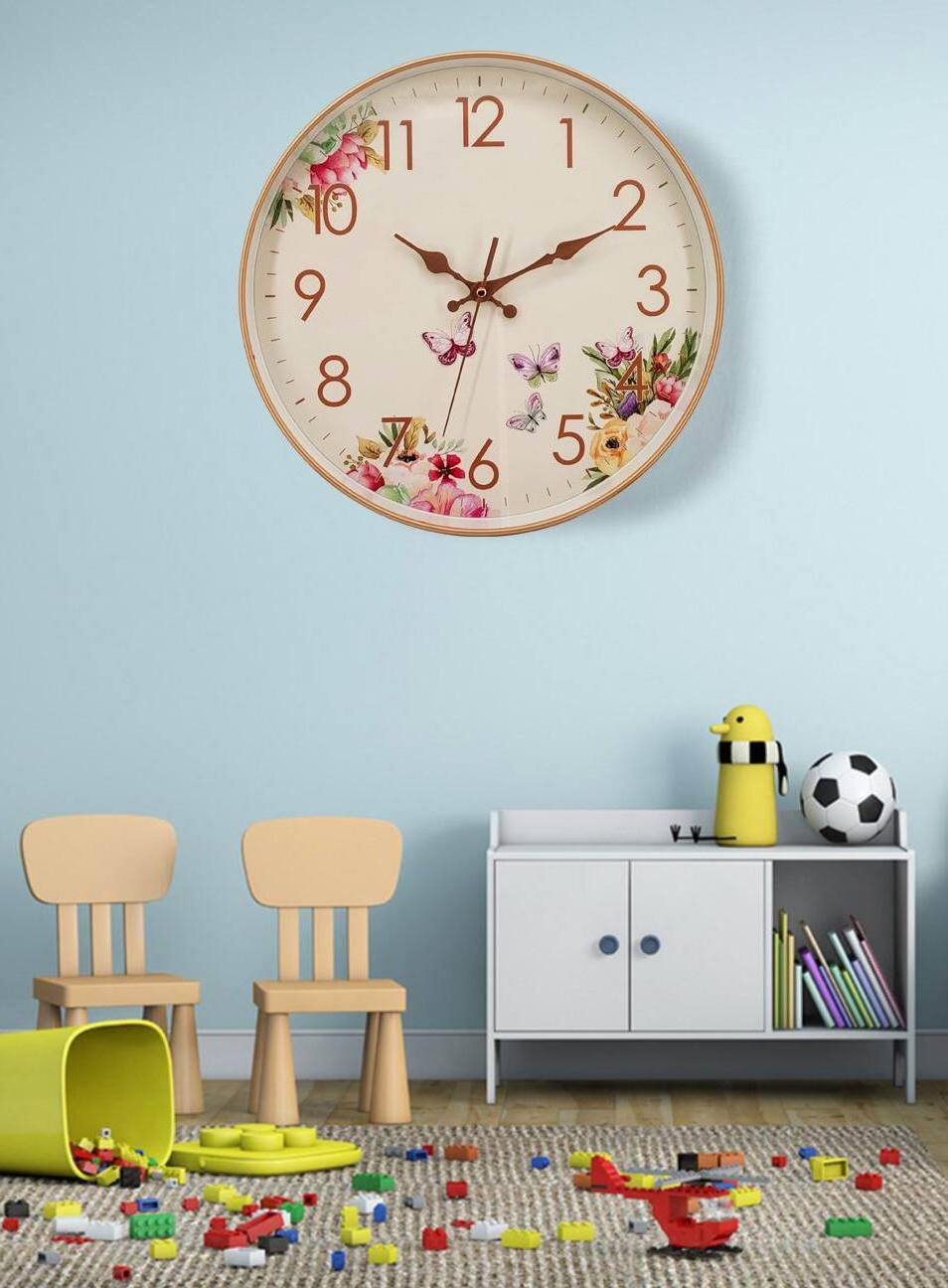 The butterfly design OEM 12 inch round custom cheap plastic printed simple wall clock for promotion