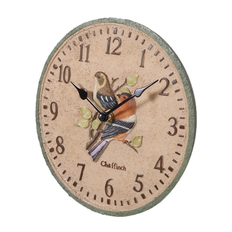 8 inch small size creative resin 3d birds design decorative wall clock for outdoor garden backyard