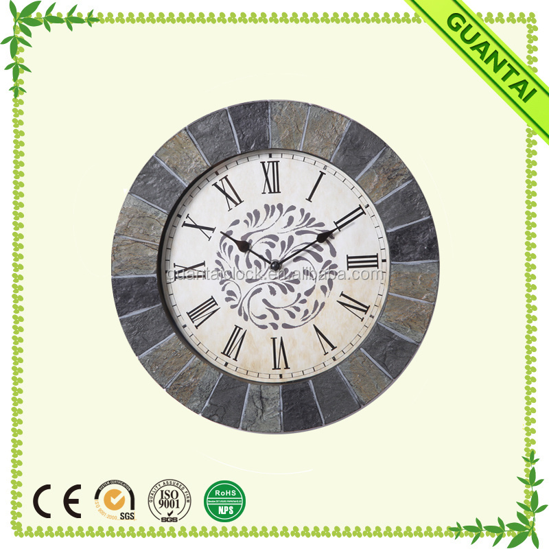 Garden faux Stone quartz outdoor wall clock with thermometer waterproof clock corridor decoration