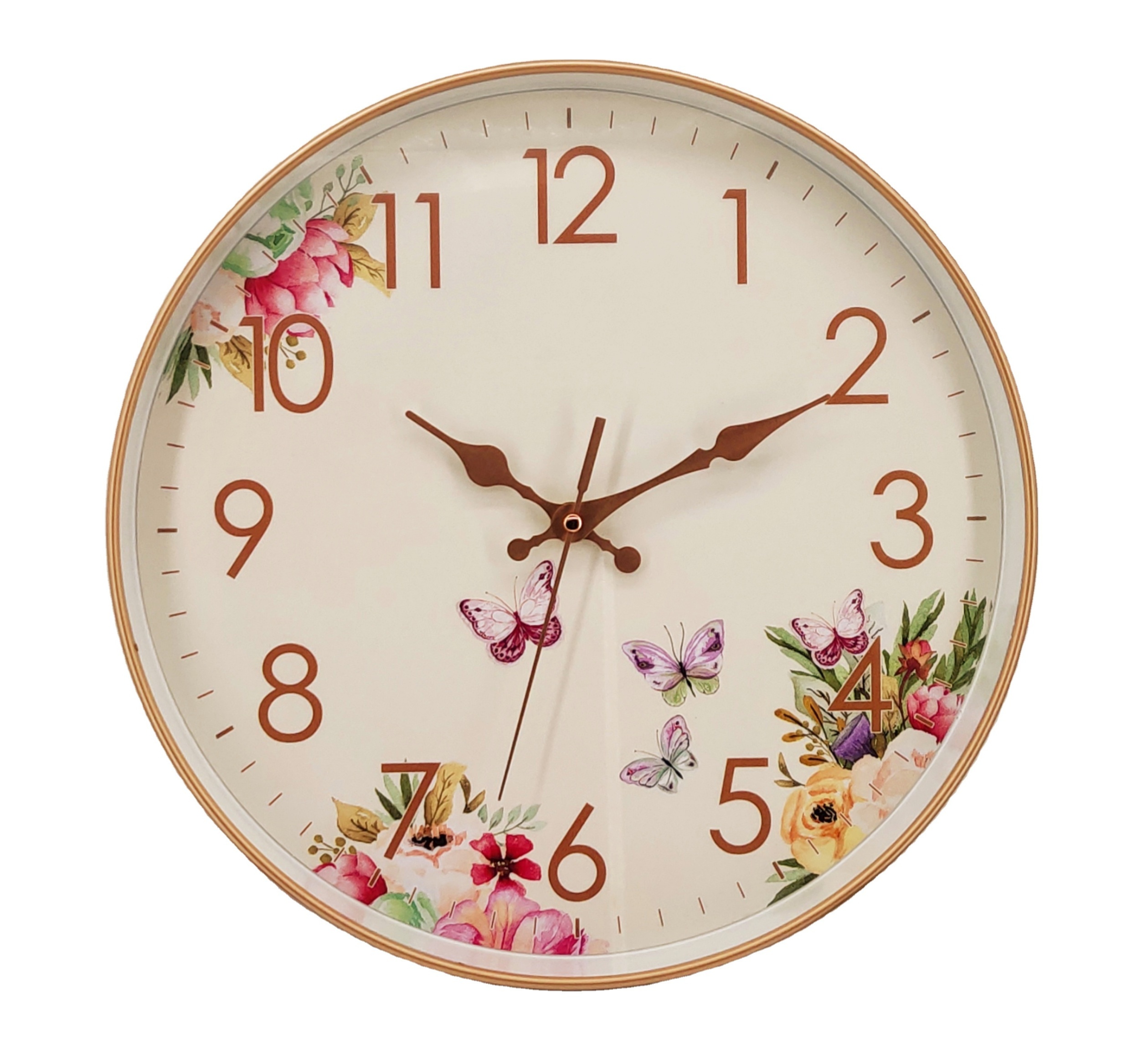 The butterfly design OEM 12 inch round custom cheap plastic printed simple wall clock for promotion