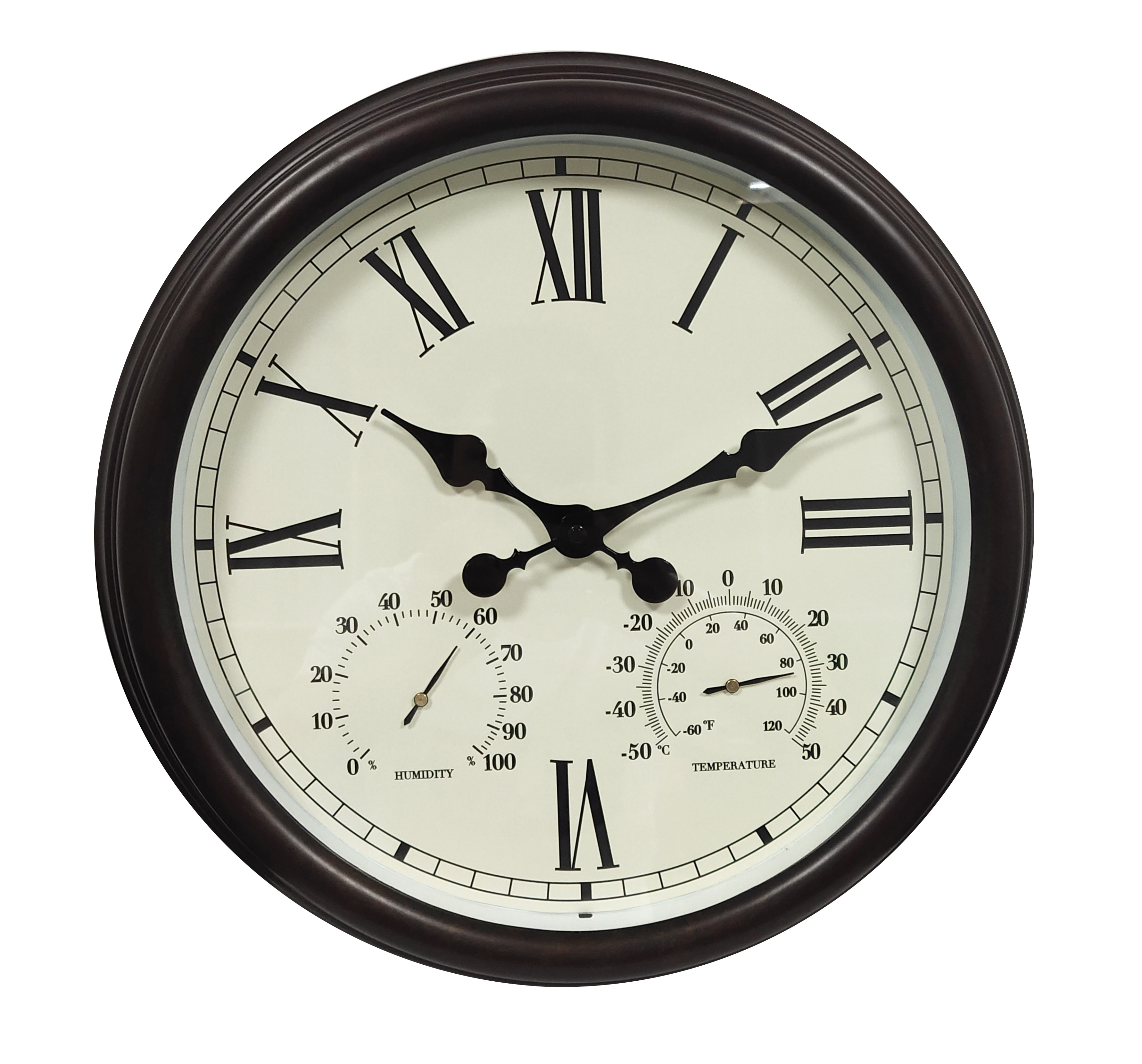 Mailorder hot selling waterproof outdoor garden clock  with temperature humidity Roman Number