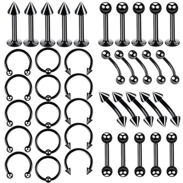 Hot Selling 40 Pcs/Set Stainless Steel Nose Lip Tongue Eyebrow Body Piercing Jewelry Nose Rings Set For Men And Women