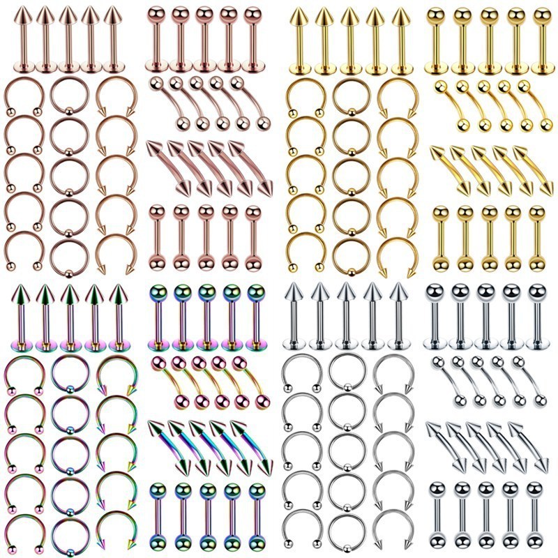 Hot Selling 40 Pcs/Set Stainless Steel Nose Lip Tongue Eyebrow Body Piercing Jewelry Nose Rings Set For Men And Women